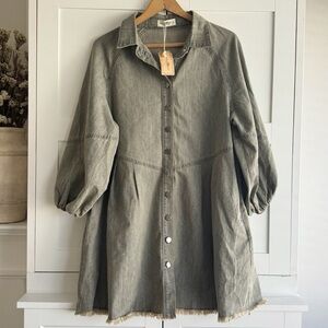 Gray Button-Up Denim dress- Melissa Denim Chambray Stone Gray Shirt Dress